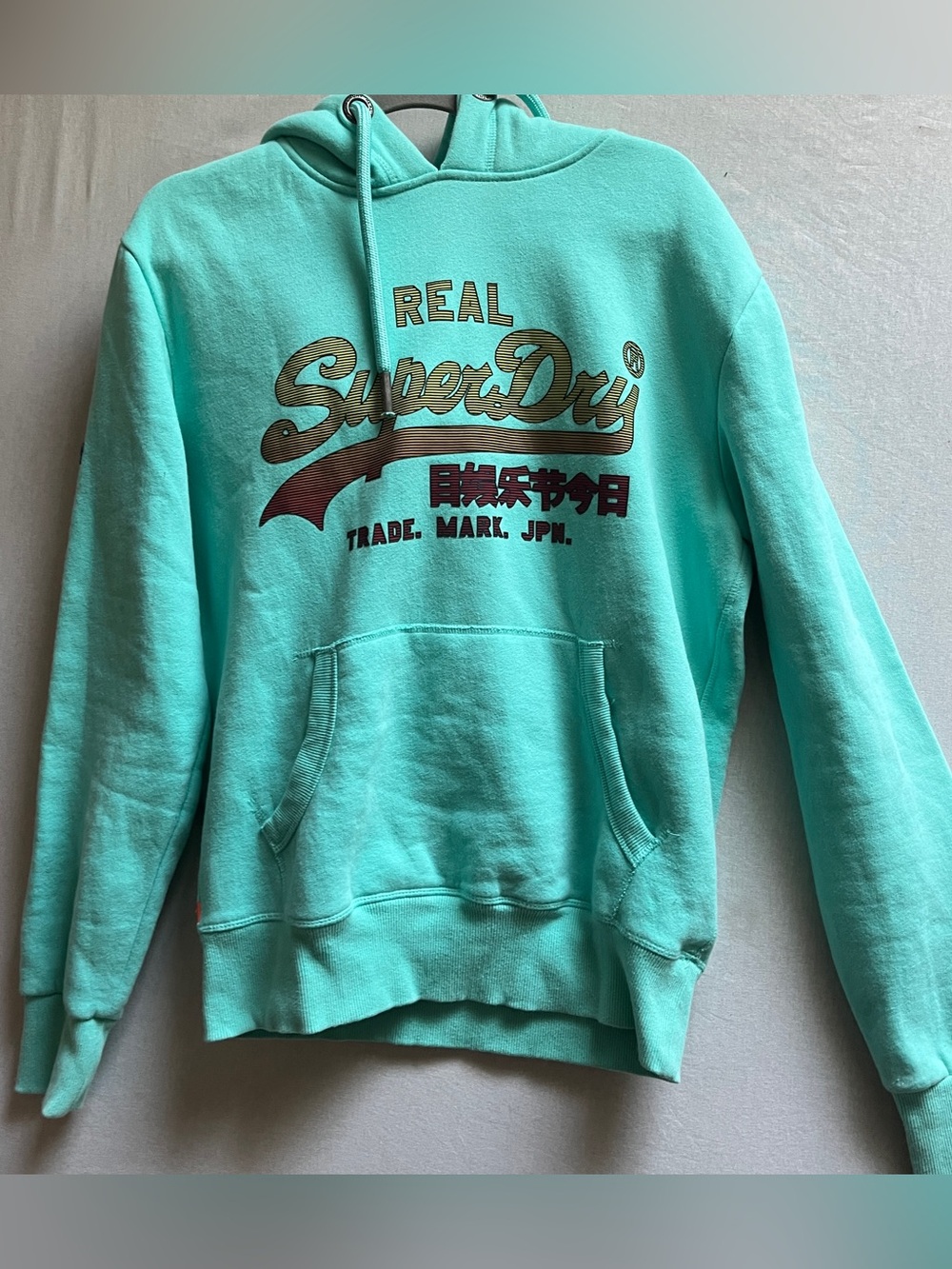 Superdry Trademark Japan Pullover Hoodie Sweatshirt Turquoise Blue M